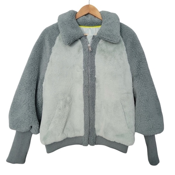 Ugg Augusta Sherpa Baseball Jacket Bomber Coat Icy Blue Medium - Picture 2 of 4